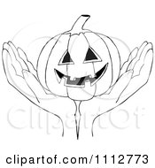 Poster, Art Print Of Outlined Hands Holding A Carved Halloween Jackolantern Pumpkin