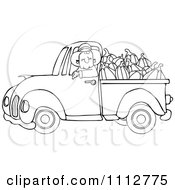 Poster, Art Print Of Outlined Cowboy Pumpkin Farmer Driving A Load In His Pickup Truck
