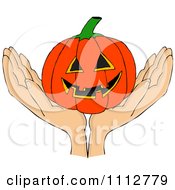 Poster, Art Print Of Hands Holding A Carved Halloween Jackolantern Pumpkin