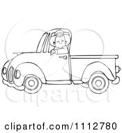 Clipart Outlined Cowboy Driving A Blue Pickup Truck Royalty Free Vector Illustration