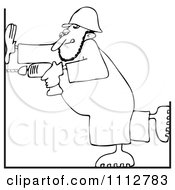 Clipart Outlined Construction Worker Man Using A Power Drill Royalty Free Vector Illustration