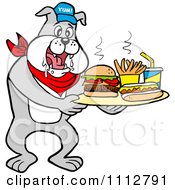 Bbq Bulldog Mascot Drooling Over A Tray With A Hot Dog Burger Fries And Soda