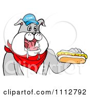 Poster, Art Print Of Bbq Bulldog Mascot Drooling Over A Hot Dog With Mustard