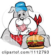 Bbq Bulldog Mascot Drooling Over A Cheeseburger