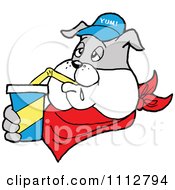 Bbq Bulldog Mascot Drinking A Fountain Soda
