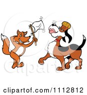 Fox Holding Up A White Flag And Flirting With A Female Blood Hound Dog