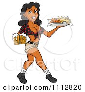 Poster, Art Print Of Sexy Black Breastaurant Waitress Serving Beer And Fries