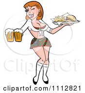 Clipart Sexy Caucasian Breastaurant Waitress Holding Beer And Fries Royalty Free Vector Illustration by LaffToon