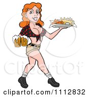 Clipart Sexy Red Haired Breastaurant Waitress Serving Beer And Fries Royalty Free Vector Illustration by LaffToon