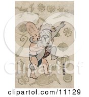 Poster, Art Print Of Two Of The Seven Lucky Gods Daikoku And And Fukurokuju Sumo Wrestling
