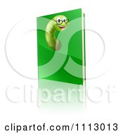 Poster, Art Print Of Happy Worm Wearing Glasses And Emerging From A Green Book