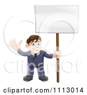 Poster, Art Print Of Happy Businessman Waving And Holding A Sign