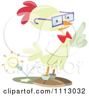 Poster, Art Print Of Smart Nerdy Chicken With An Idea Light Bulb Shooting Out Of His Butt