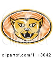 Clipart Retro Angry Cat Face In An Oval Of Rays Royalty Free Vector Illustration by patrimonio