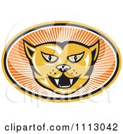 Poster, Art Print Of Retro Angry Cat Face In An Oval Of Rays