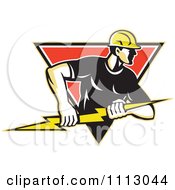 Poster, Art Print Of Retro Electrician Lineman Holding A Bolt In A Diamond