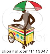 Silhouetted Ice Push Cart Vendor With An Italian Umbrella