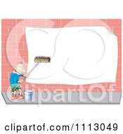 Clipart Man Scrubbing A Publicity Banner On A Brick Wall Royalty Free Vector Illustration by pauloribau