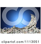 Clipart 3d Cash Money Forming A Splashing Wave Over Blue Royalty Free CGI Illustration by stockillustrations