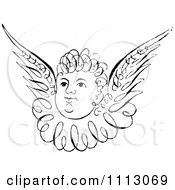 Poster, Art Print Of Black And White Angelic Cherub Face With Wings