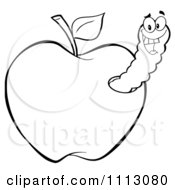 Poster, Art Print Of Happy Outlined Worm In An Apple