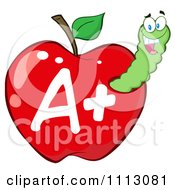 Poster, Art Print Of Happy Green Worm In A Red A Plus Apple