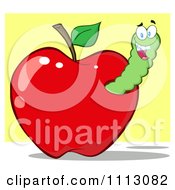Poster, Art Print Of Happy Grinning Worm In A Red Apple