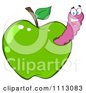 Poster, Art Print Of Happy Purple Worm In A Green Apple