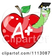 Poster, Art Print Of Happy Graduate Worm In A Red A Plus Apple