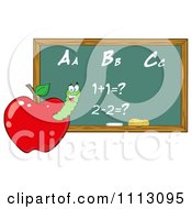 Poster, Art Print Of Clipart Happy Worm In A Red Apple With A Math Chalk Board- Royalty Free Vector Illustration