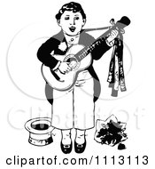 Poster, Art Print Of Vintage Black And White Boy Singing And Playing A Guitar