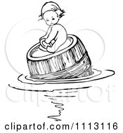Poster, Art Print Of Vintage Black And White Baby Floating And On A Barrel