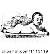Clipart Vintage Black And White Naked Baby Royalty Free Vector Illustration