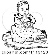 Clipart Vintage Black And White Baby Girl Royalty Free Vector Illustration