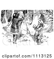 Poster, Art Print Of Vintage Black And White Kids Making A Snowman