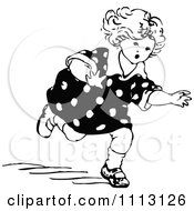 Clipart Retro Black And White Girl Running Royalty Free Vector Illustration