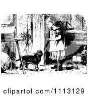 Poster, Art Print Of Vintage Black And White Girl Opening A Door For A Cat