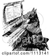 Vintage Black And White Scottish Terrier Playing A Piano