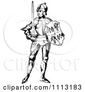 Poster, Art Print Of Vintage Black And White Medieval Knight On With A Shield And Sword 1