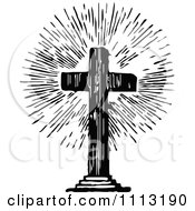 Clipart Vintage Black And White Shining Cross Royalty Free Vector Illustration