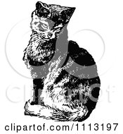 Clipart Vintage Black And White Cat Sitting Royalty Free Vector Illustration