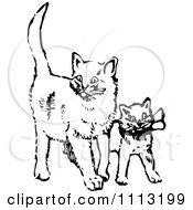 Poster, Art Print Of Vintage Black And White Cat And Kitten