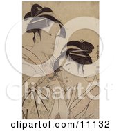 Poster, Art Print Of Two Asian Women With A Scroll