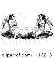 Poster, Art Print Of Vintage Black And White Angels Praying On A Cloud