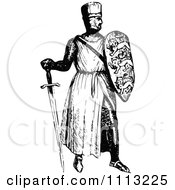 Poster, Art Print Of Vintage Black And White Medieval Knight On With A Shield And Sword 2