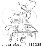 Clipart Black And White Bees Painting A Honey Jar Royalty Free Vector Illustration
