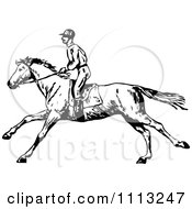 Poster, Art Print Of Vintage Black And White Jockey On A Galloping Horse 2