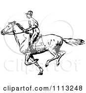 Poster, Art Print Of Vintage Black And White Jockey On A Galloping Horse 3