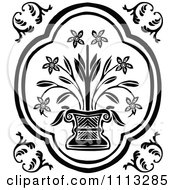 Clipart Vintage Black And White Potted Flowering Plant Design Element Royalty Free Vector Illustration