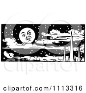 Poster, Art Print Of Vintage Black And White Moon Over Mountains And Clouds In A Night Sky